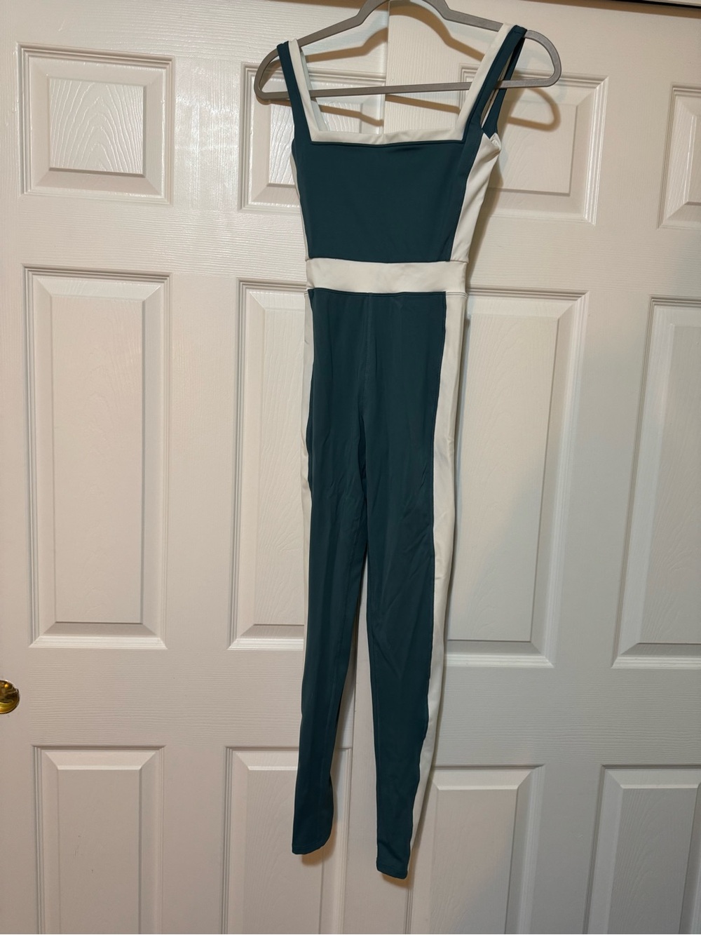 Yllw the label Colorblock Square-Neck Jumpsuit in Teal and White